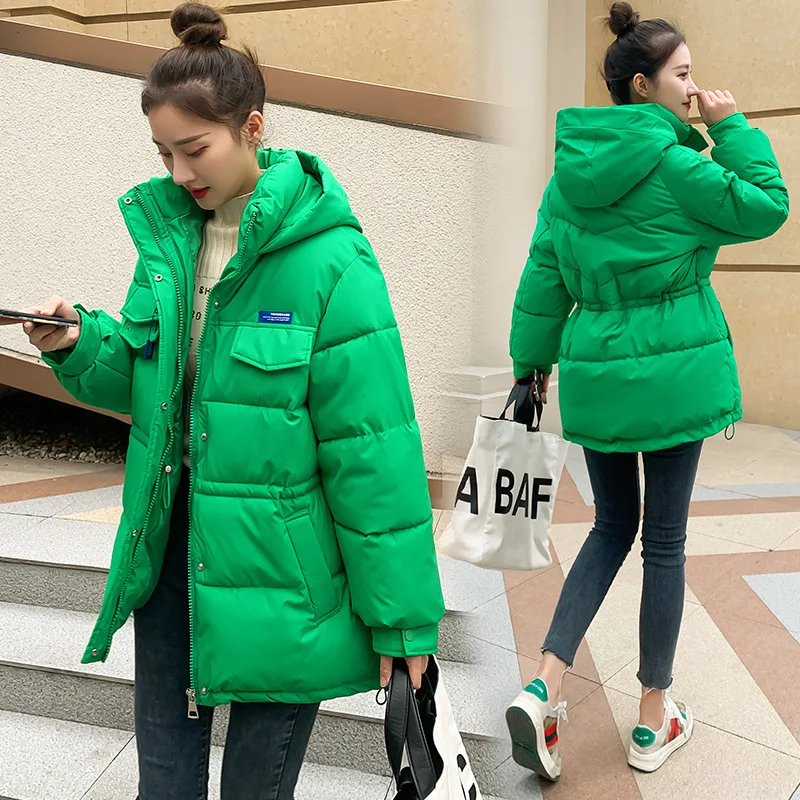 2022 Winter New Loose Cotton Coat Women's Mid-length Student Coat Waist Thin and Thick Bread Coat Cotton Coat