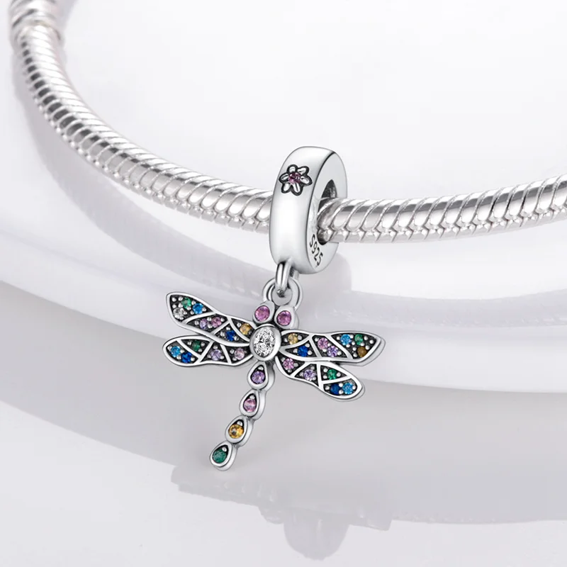 

Fit Original Pandora Bracelets 925 Sterling Silver Zircon Pavé Dragonfly Charms Bead Women 925 Silver Pendant Diy Jewelry 2021