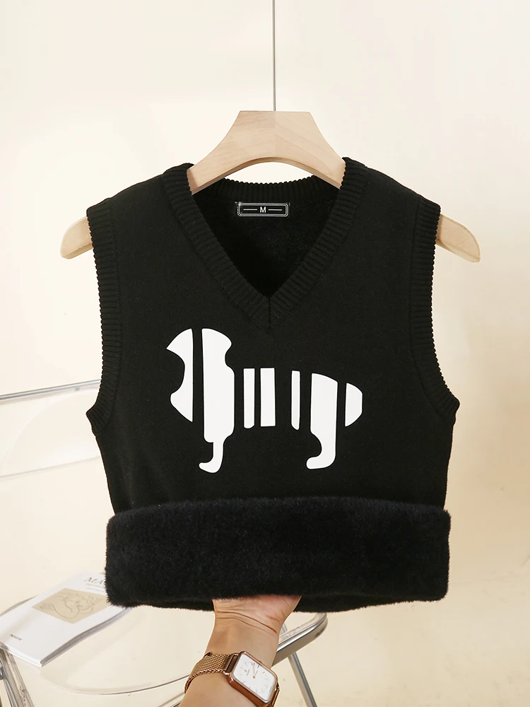 Осень и зима новый свитер жилет женский утолщенный уличный на флисовой подкладке