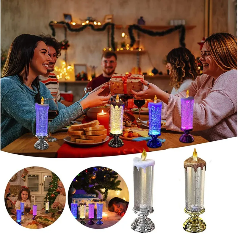 

Christmas Rotating LED Color Changing Glitter Candle Lights Decorative Glitter Flameless Candle for Christmas Party Home Decor