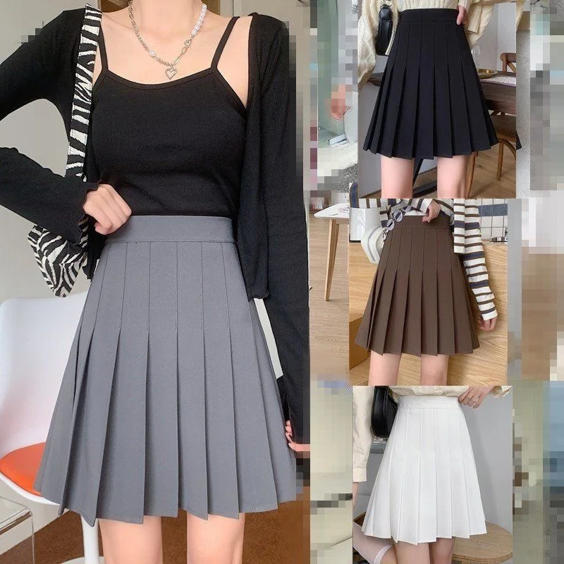Summer Y2k Cute Short Skirt Women's Pleated High Waist Mini Tennis Skirt With Shorts Solid Casual A Line School Skirts Sexy Girl