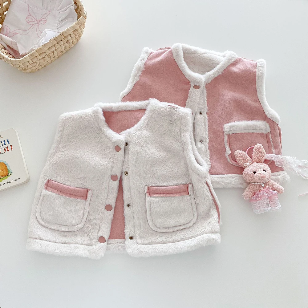 Детский бархатный жилет для девочек на осень и зиму плотные теплые меховые