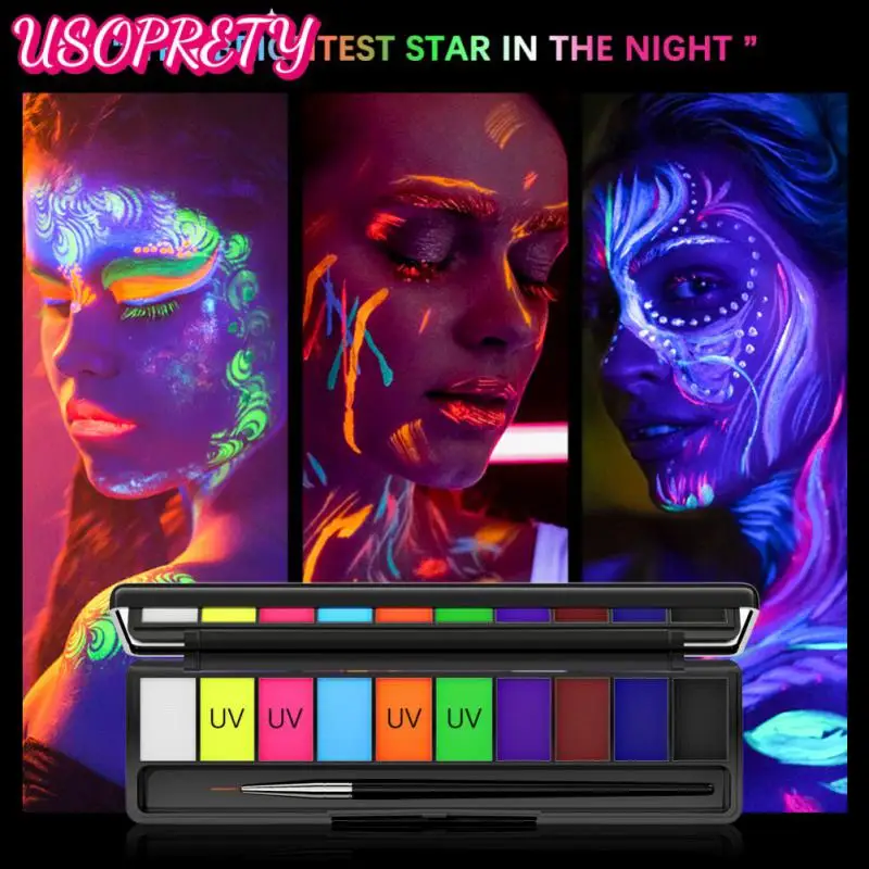 

10 Colors Face Body Painting Oil Palette Safe Kids Paint Art UV Fluorescent Pigment Fancy Dress Halloween Party Makeup Cosmetics