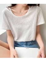 tshirts for women fashion 2022 summer tops tees casual short sleeve o neck white t shirt woman tshirts korean clothes t shirts