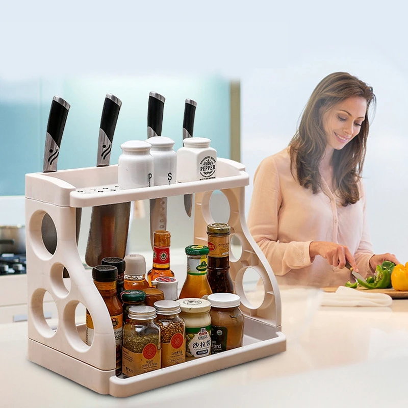 

Plastic Kitchen Deposits Spice Rack Knife Stand Organizer Shelf Seasoning Bottle Storage Home Utensils Countertop Accessories