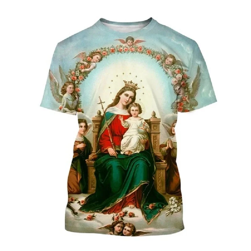 

Summer T-shirt Jesus Virgin Mary 3D Printed Short Sleeve Casual Tee Shirt Religious Belief Christianity Men and Women Clothing