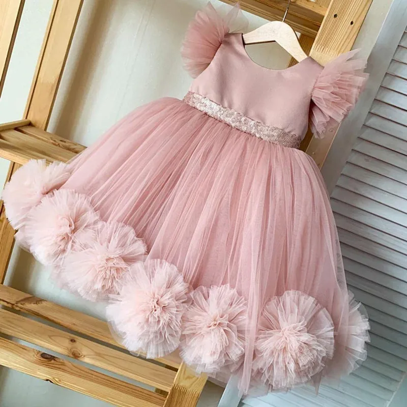 

Long Train Ruffles Flower Girls Dresses for Weddings Party Children Dress Tiered Kids Photoshoot Baby Shower Gowns