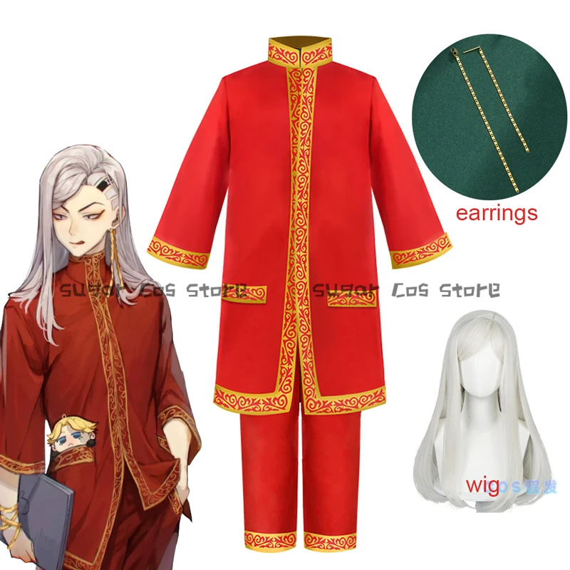 

Anime Tokyo Revengers Hajime Kokonoi Cosplay Costume Koko Red Suit Wig 925 Silver Earring Halloween Party Clothes Accessories