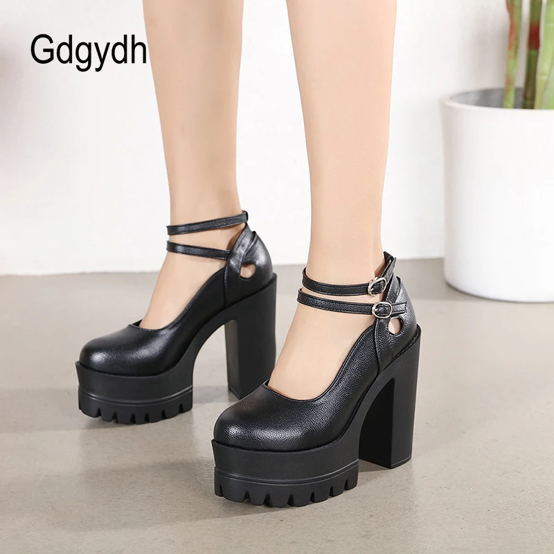 Купи Gdgydh Womens Platform Mary Jane Ankle Strap Chunky Heels Shoes Buckle Strap Hollow Out Knight Party Pumps Faux Leather за 1,799 рублей в магазине AliExpress