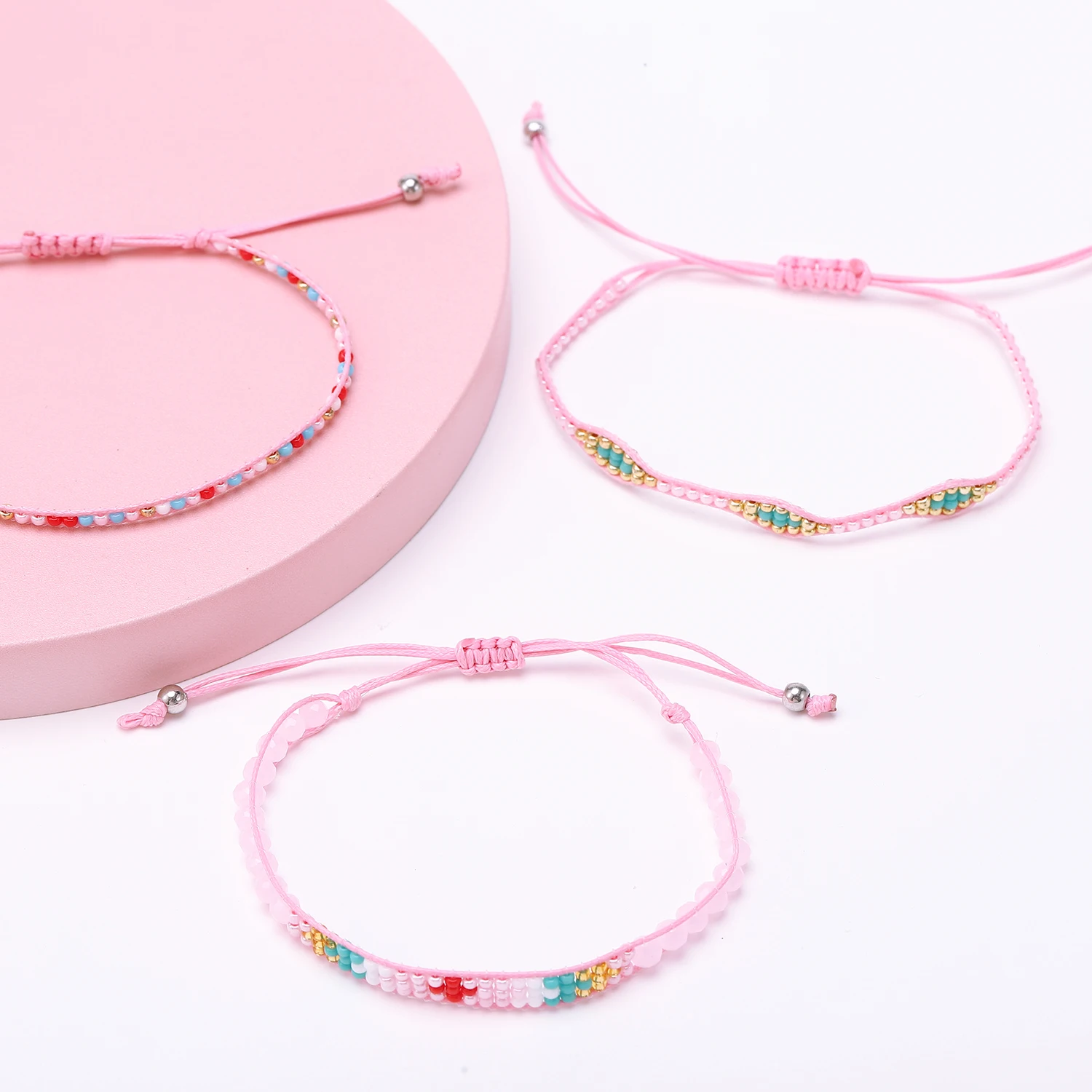 3Pcs New Arrival Summer Beach Boho Shining Beads Friendship Bracelets & Bangles Women Men Handmade Woven Wrist Strap Jewelry images - 6