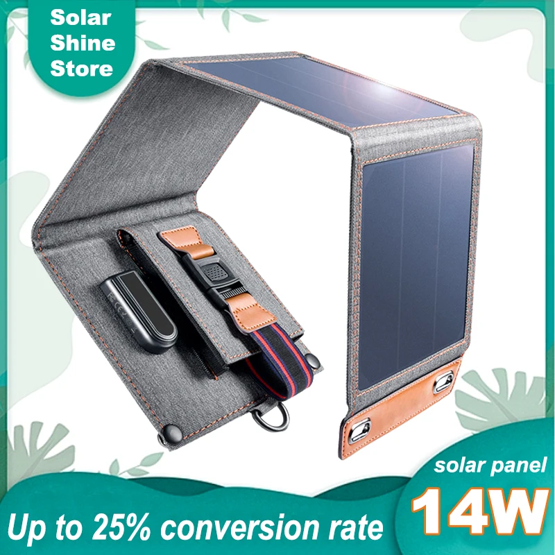 

Складное зарядное устройство на солнечной батарее FoldableI, 14 Вт, USB-выход, Портативные водонепроницаемые солнечные панели для смартфонов IPad, ...