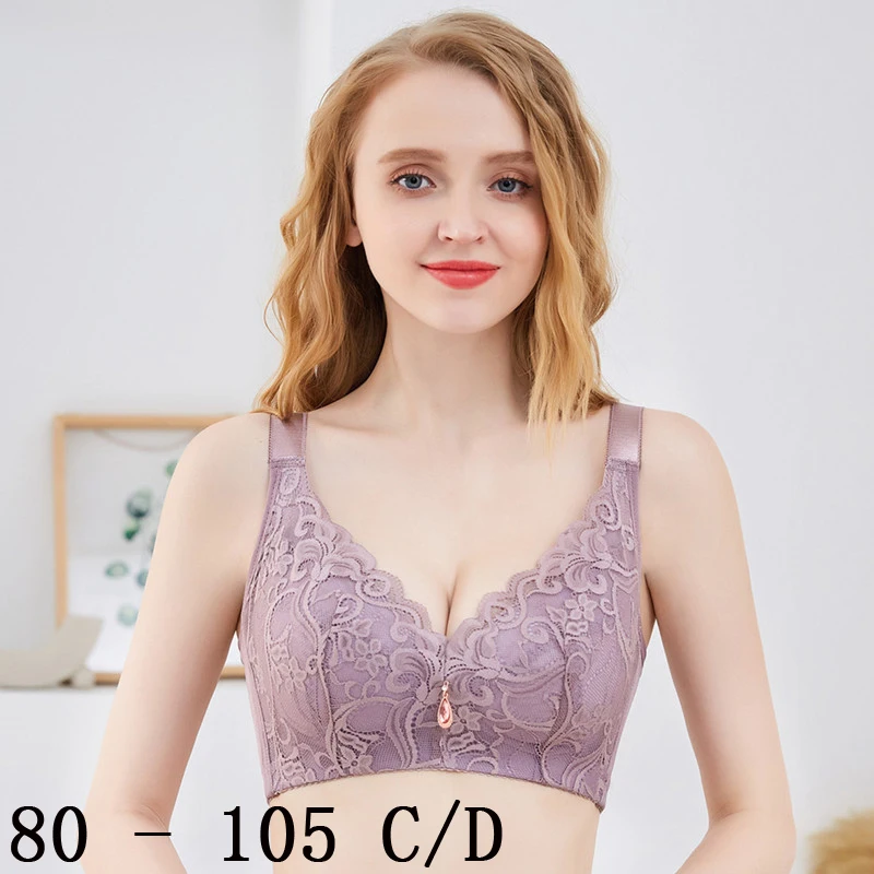 

Женский бюстгальтер размера плюс без стальных колец, нижнее белье, ультратонкие кружевные сексуальные Регулируемые бюстгальтеры пуш-ап для женщин, нижнее белье