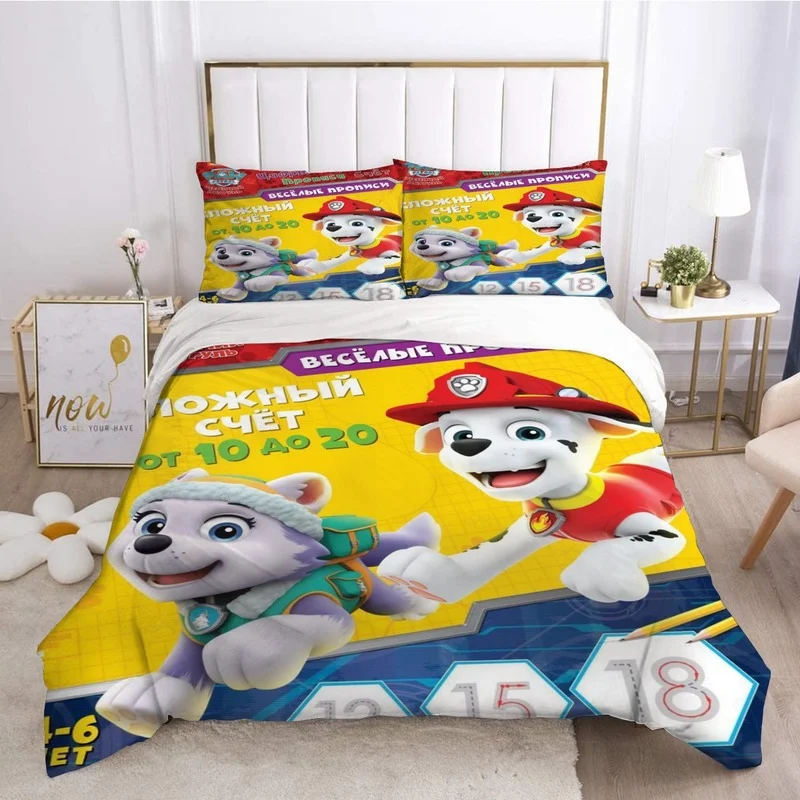 

Paw Patrol Three-piece Bedding Set Home Anime Character Chase Skye Cute Double Quilt Cover Down Children's Bed Decoration Gift