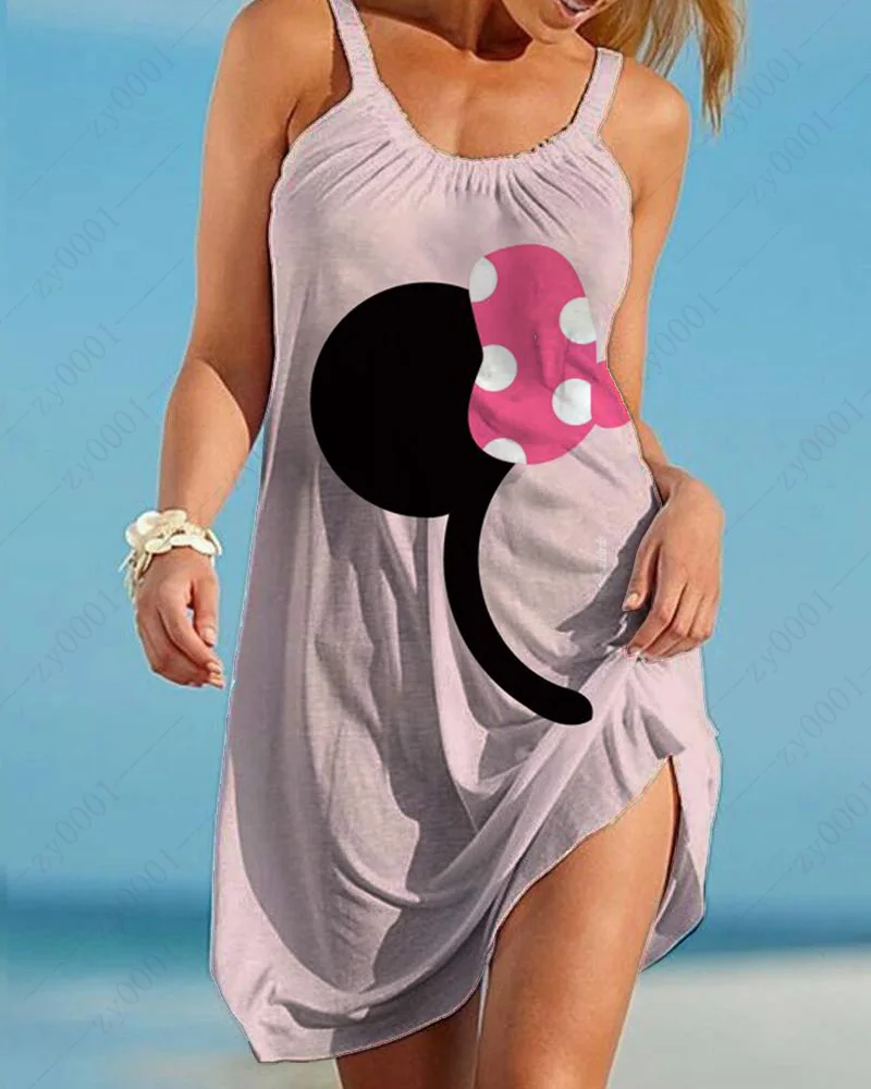 

2022 New Disney Dumbo Dress Vintage Women Dress Summer Mickey Minnie Spaghetti Strap Party Dress High Waist Slip Dress
