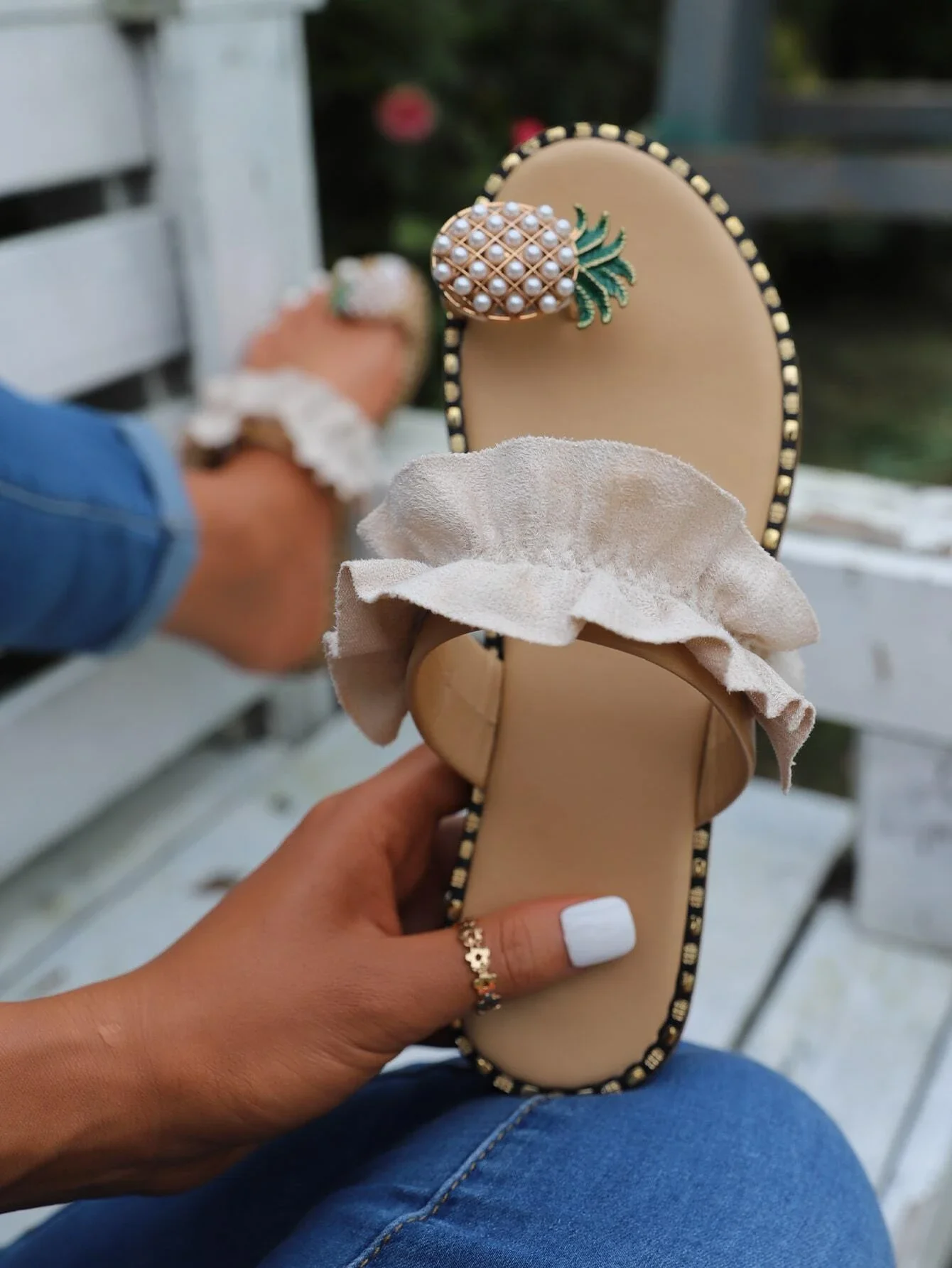 

Ruffle Decor Thong Sandals