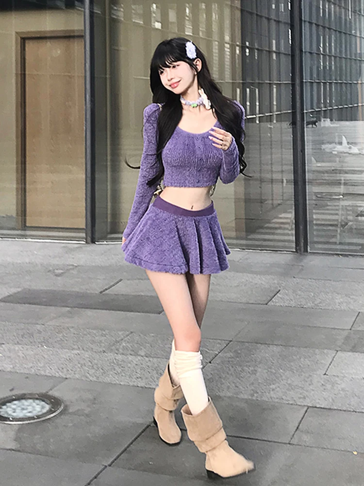 Женский мохеровый свитер с оборками юбка длинными рукавами