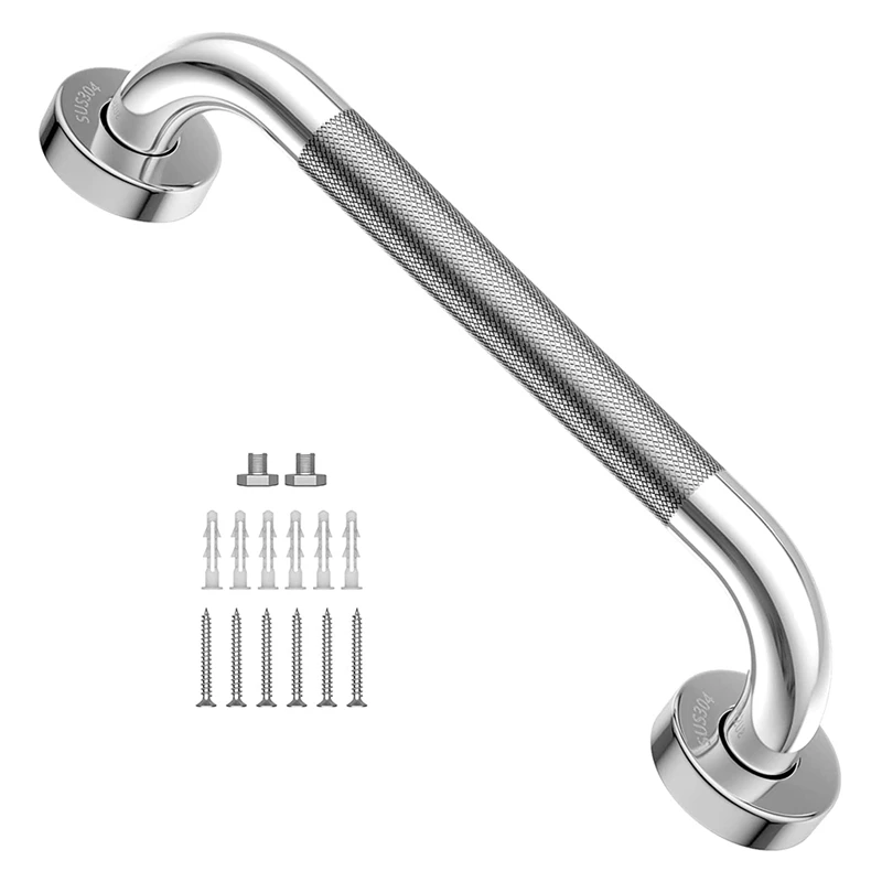 

12-Inch Non-Slip Shower Grab Bar Chrome-Plated Stainless Steel Bathroom Grab Bar With Textured Handle
