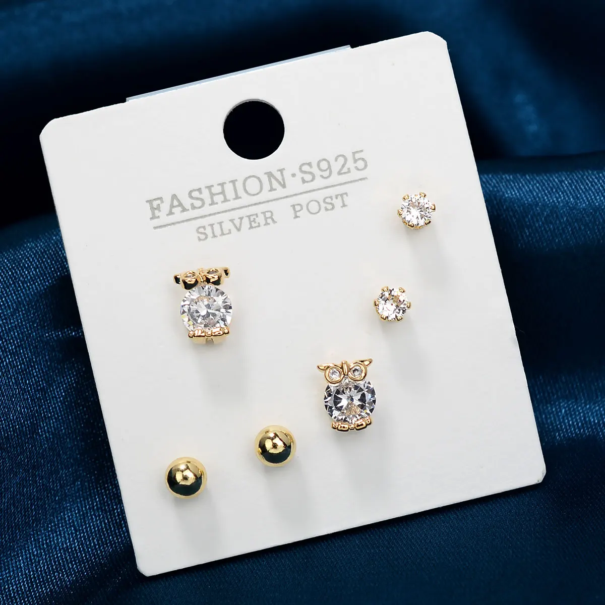 

New Cute Owl Zircon Stud Earrings Set for Women Temperament Crystal Rhinestone Animal Earring Girls Birthday Party Jewelry Gift