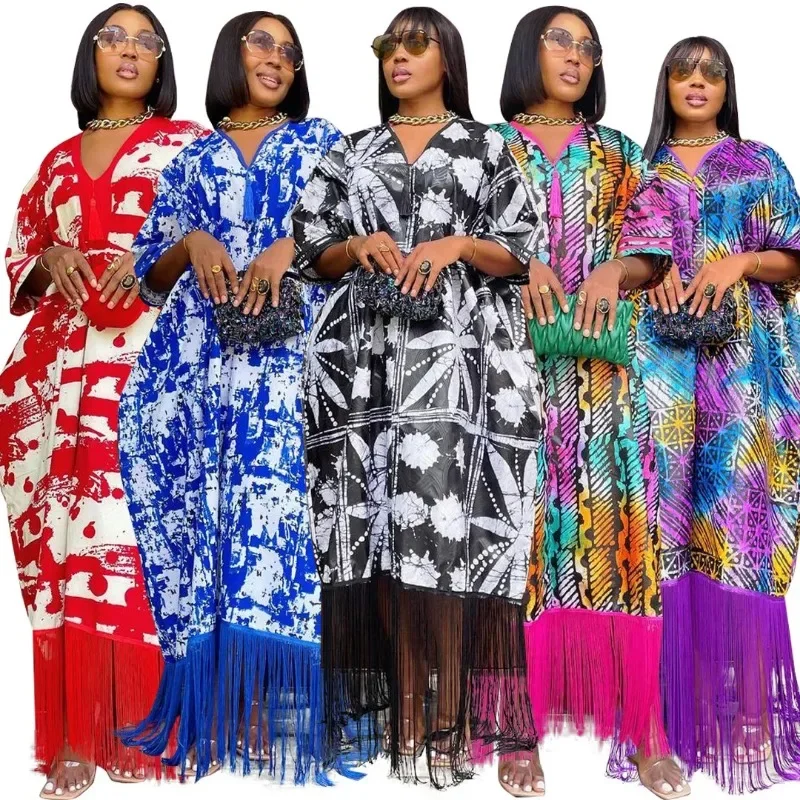 Африканские платья для женщин с кисточками африканская мода Boubou Dashiki наряды в