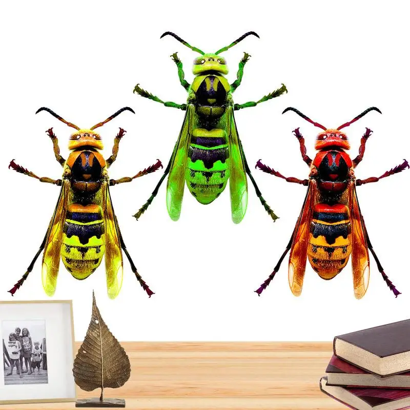 

Metal Wall Art Bee Sculpture Metal Hand-made Bees Wall Art 3pcs Colorful Wasp 3D Outdoor Sculpture For Porch Sidewalk Garden