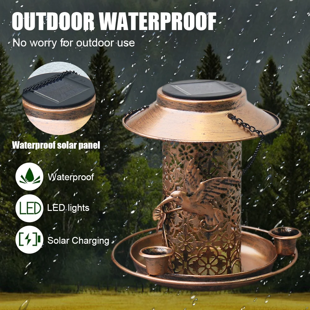 

Solar Bird Feeder Metal Hanging Outdoor Feeding Portable Wild Birds Supplies Park Garden Tree Container with LED Lights