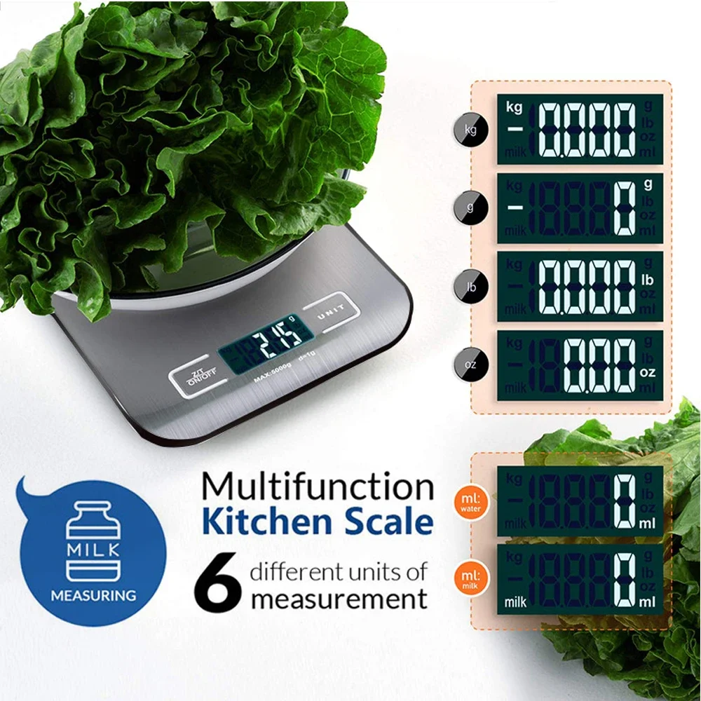 

Kitchen Scales 5kg/10kg Stainless Steel Weighing Scales Precision Electronic Scales Small Gram Weighing Tools LCD Display