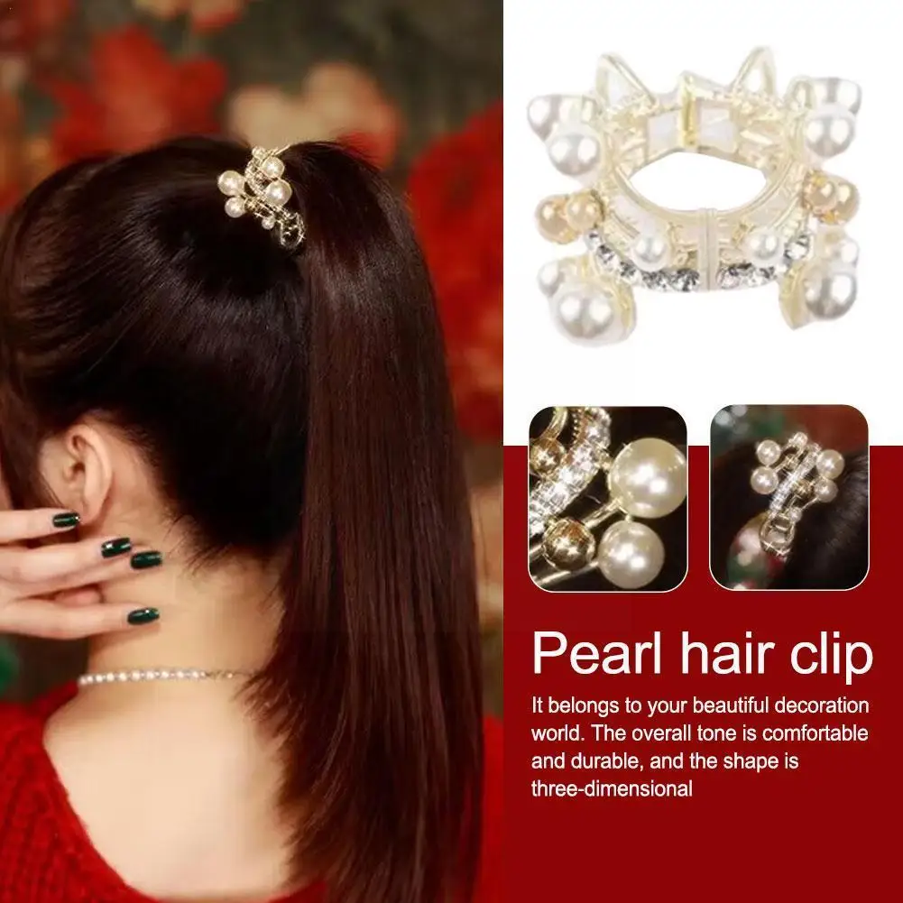 

New Pearl Rhinestone Hair Claws Girl High Ponytail Clip Claw Hairpin Fixed Gold Color Barrettes M2E5
