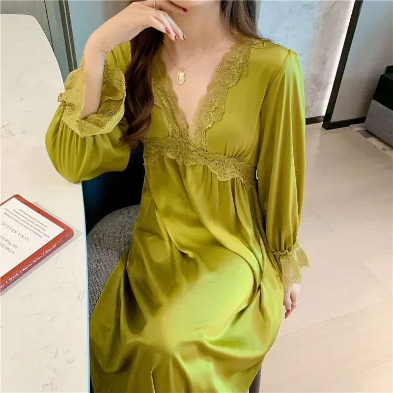 

Court Solid Lace Princess Home Sleepwear Long Style Color Women's Dress Retro Sexy Pajamas French Nightdress Sleeve Nightgown pj