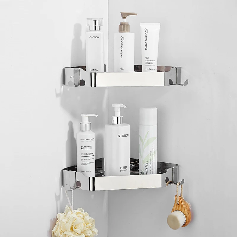 

Настенный угловой стеллаж из нержавеющей стали для ванной комнаты, треугольный держатель, без перфорации, органайзер для шампуня и туалета, без сверления
