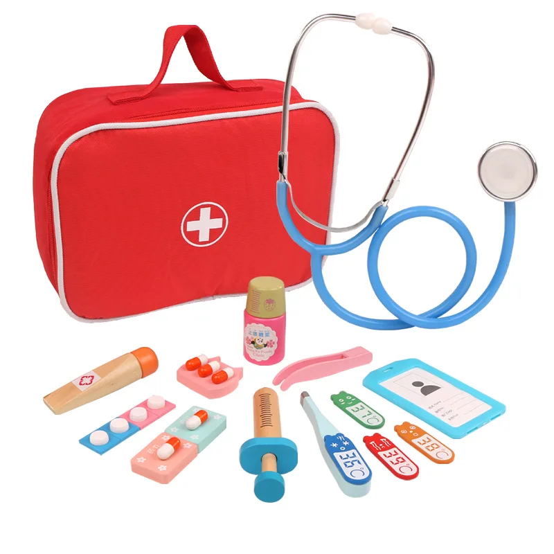 

Wooden Pretend Doctor Children's Simulation Doctor Educational Toys Children's Role-playing Toys Simulation Medicine Box Set