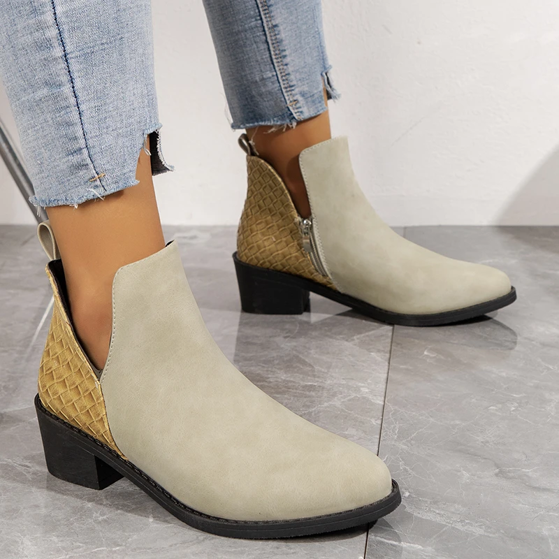 

Fashionable Women's Ankle Boots Suede Solid Color Printed Casual Platform Ladies Shoes Winter New Elegant Retro Gothic Boots