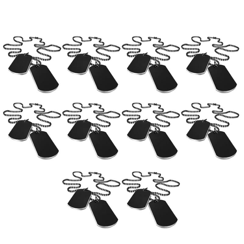 

20 PCS Alloy Pendant Necklace Pendant Black Army Style Name Double Dog Tag Plate Biker Chain Necklace 27 Inch Man