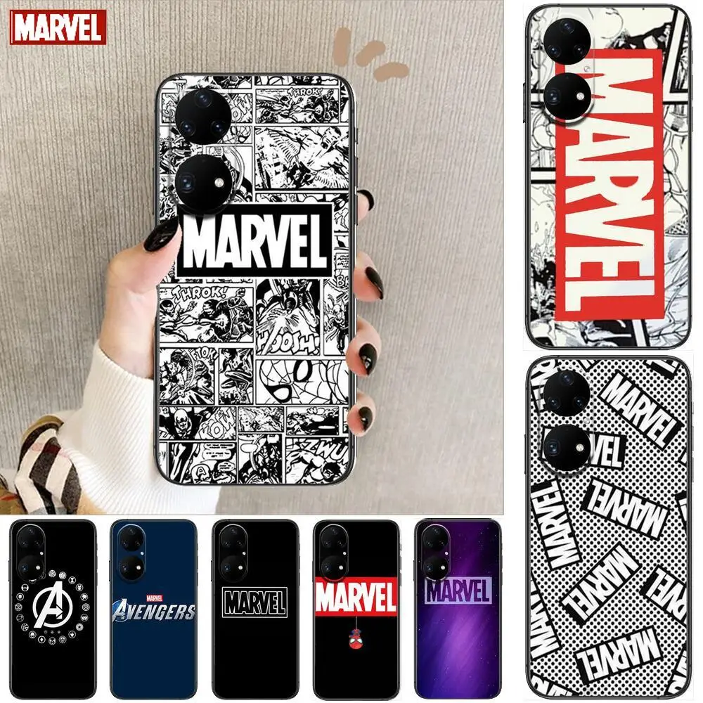

Art Marvel logo Phone Case For Huawei p50 P40 p30 P20 10 9 8 Lite E Pro Plus Black Etui Coque Painting Hoesjes comic fas
