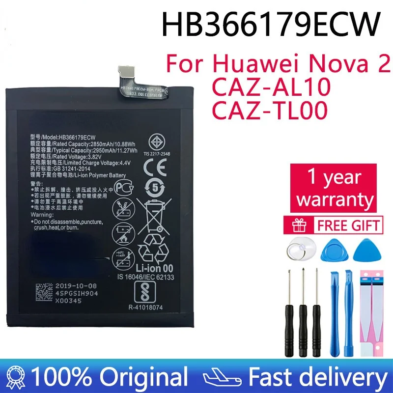 

100% Original Replacement Phone Battery HB366179ECW for Huawei Nova 2 CAZ-AL10 CAZ-TL00 2950mAh+Free Tools