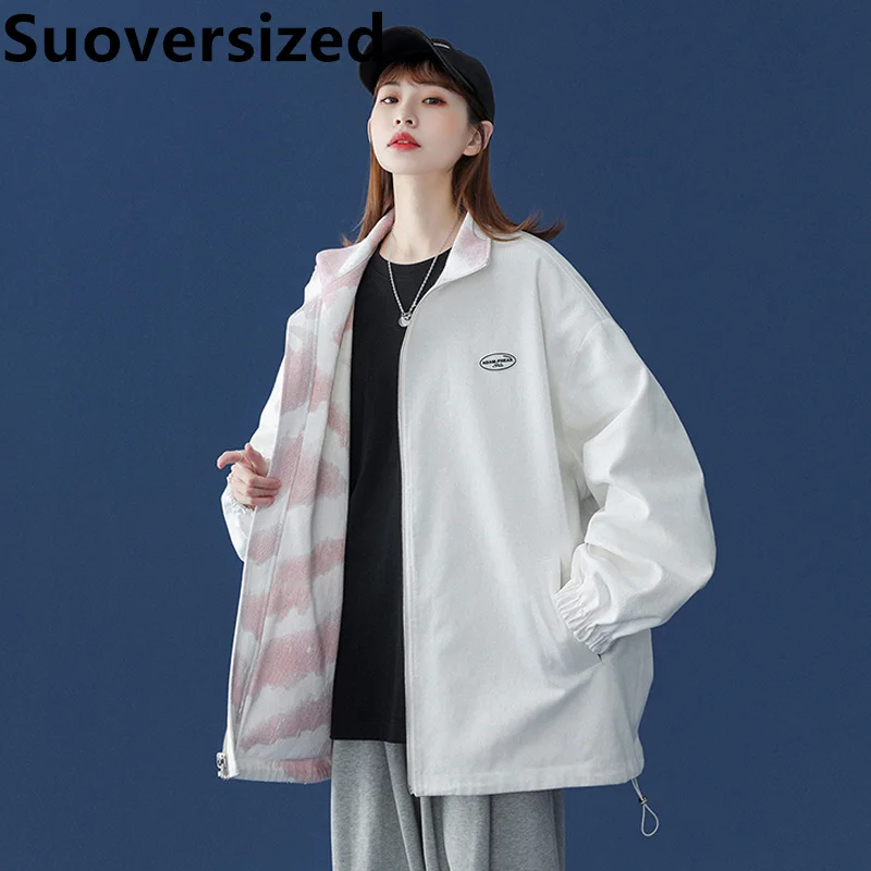 

Куртка женская с двусторонним принтом, свободная повседневная верхняя одежда большого размера в Корейском стиле, шикарный винтажный пиджа...
