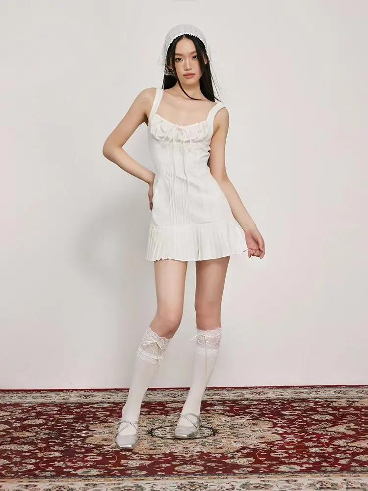 Женское плиссированное платье donslip Кружевное облегающее приталенное на бретелях