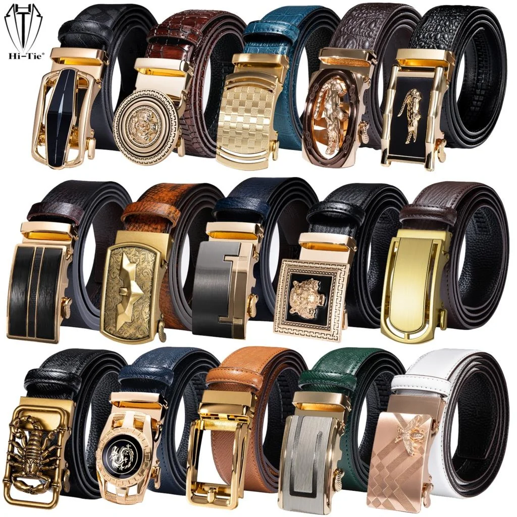 High Quality Mens Belts Black Brown Blue White Grn Leather Straps Casual Gold Automatic Buckles Waisand Belt for Men Wedding
