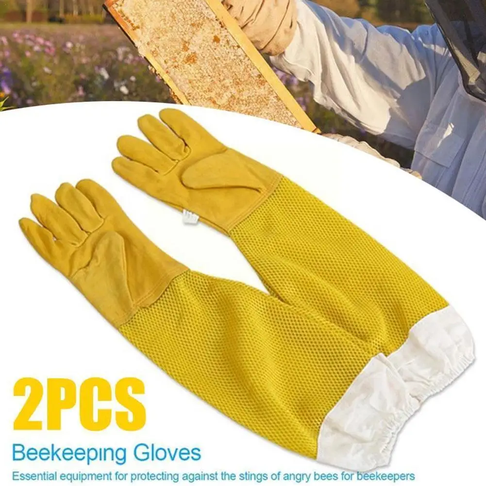 

1Pair Beekeeping Hand Anti Sting And Anti Sting Thickened Protective Yellow Sheepskin Extended Beekeeping Gloves Breathable K3F1