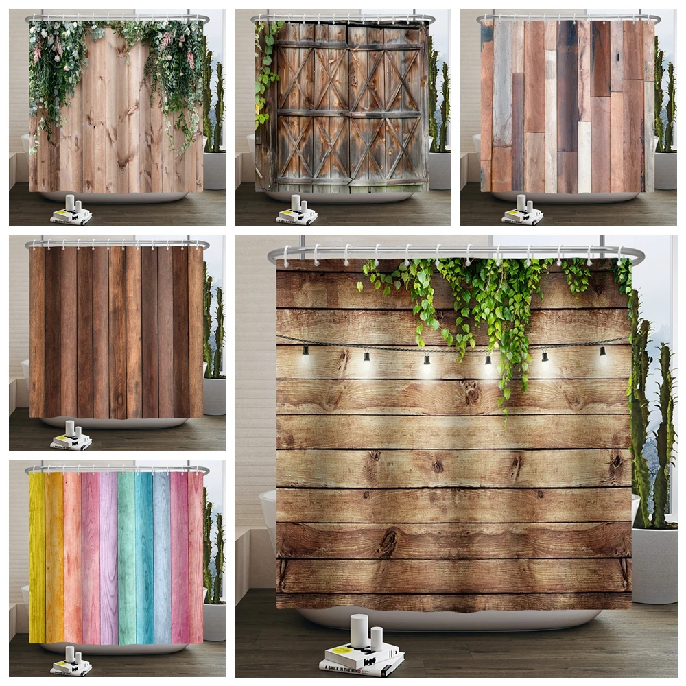 

Vintage Style Shower Curtain Retro Wooden Door Rustic Old Vintage Barn door Waterproof Polyester Fabric Bathroom Dector Curtain