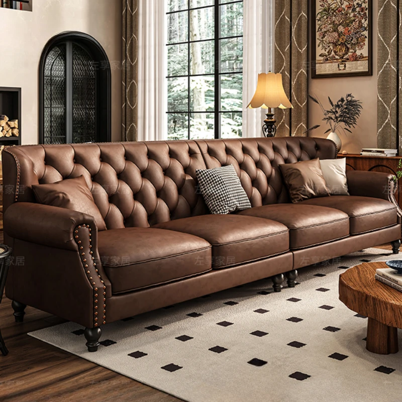 Американский ретро-диван необычный кожаный диван с пряжкой для маленькой