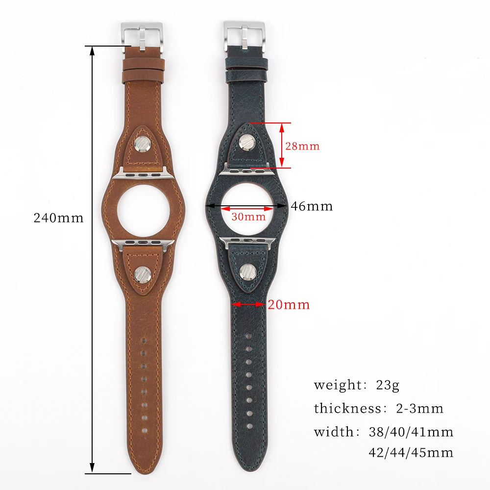 Retro Genuine Leather Hollow Sensor Rivet Strap for Apple Watch 7 Band Series 6 SE 5 4 3 Bracelet for Men Women Iwatch Belt