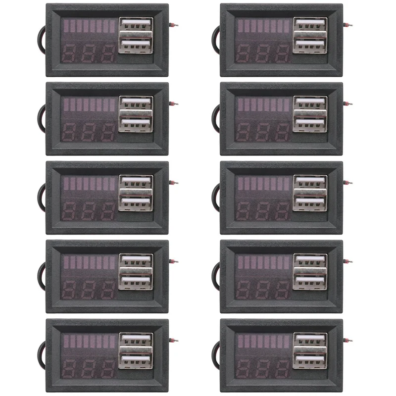 

10X Red LED Digital Display Voltmeter Mini Voltage Meter Volt Tester Panel For Dc 12V Cars USB 5V2A Output 12.6V Battery