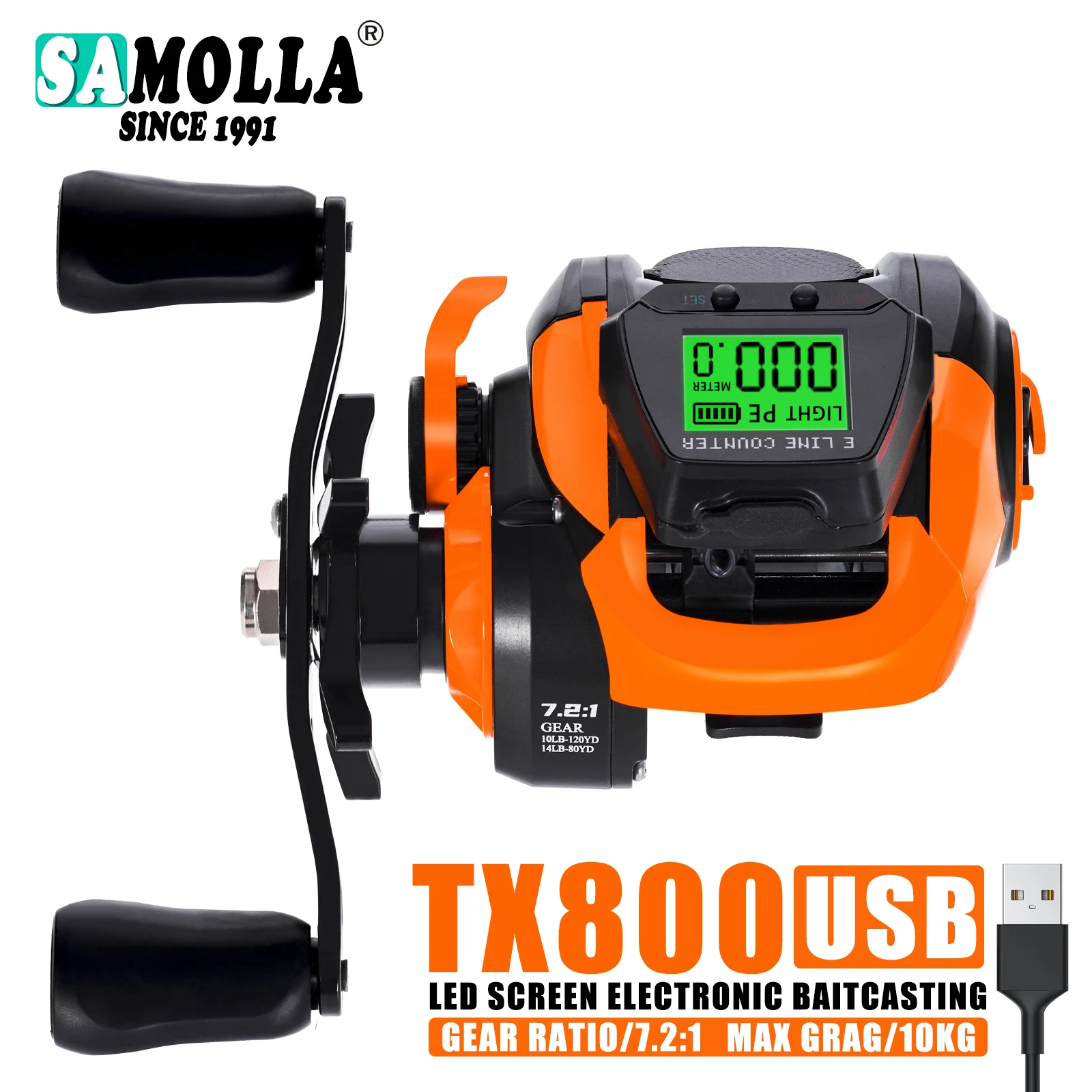 SAMOLLA Electronic Baitcasting Fishing Reel Big Led Screen H