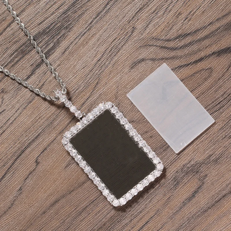 

Full Zirconium Square Hip Hop Pendant No Family Photo Frame Rap Necklace