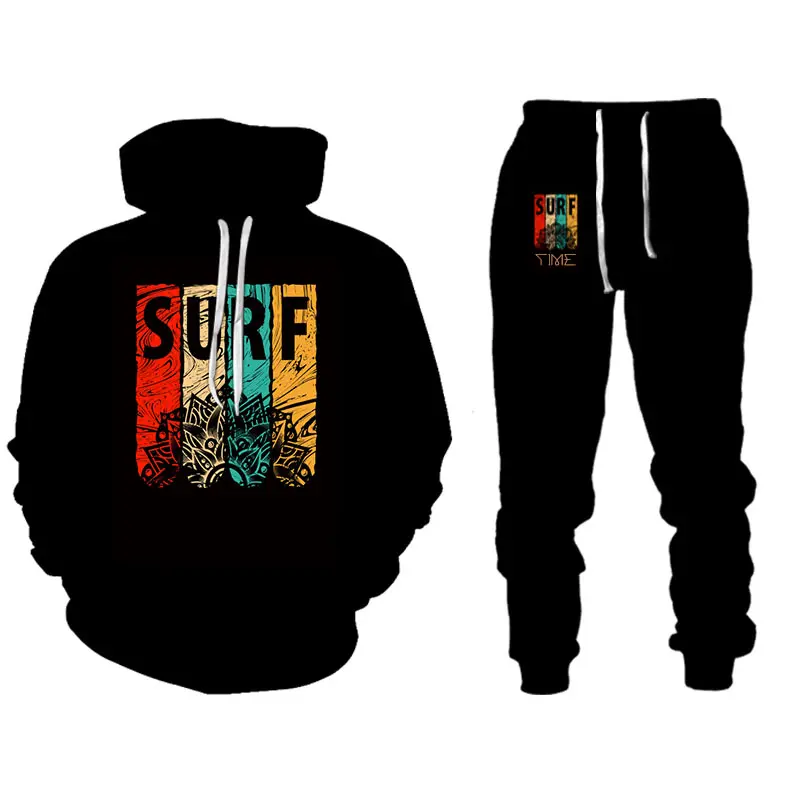 

2022 new hoodie + trousers 2pcs black hooded sports suit autumn and winter men's casual suit pure black with embellishment