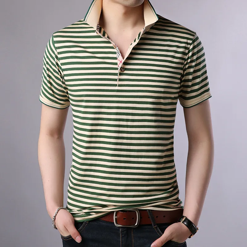 

3940-Summer Mercerized Cotton Black Knit Short Sleeve T-Shirt Men's Stand Collar Slim Ice Silk T-Shirt Men's Trend Men's Wear