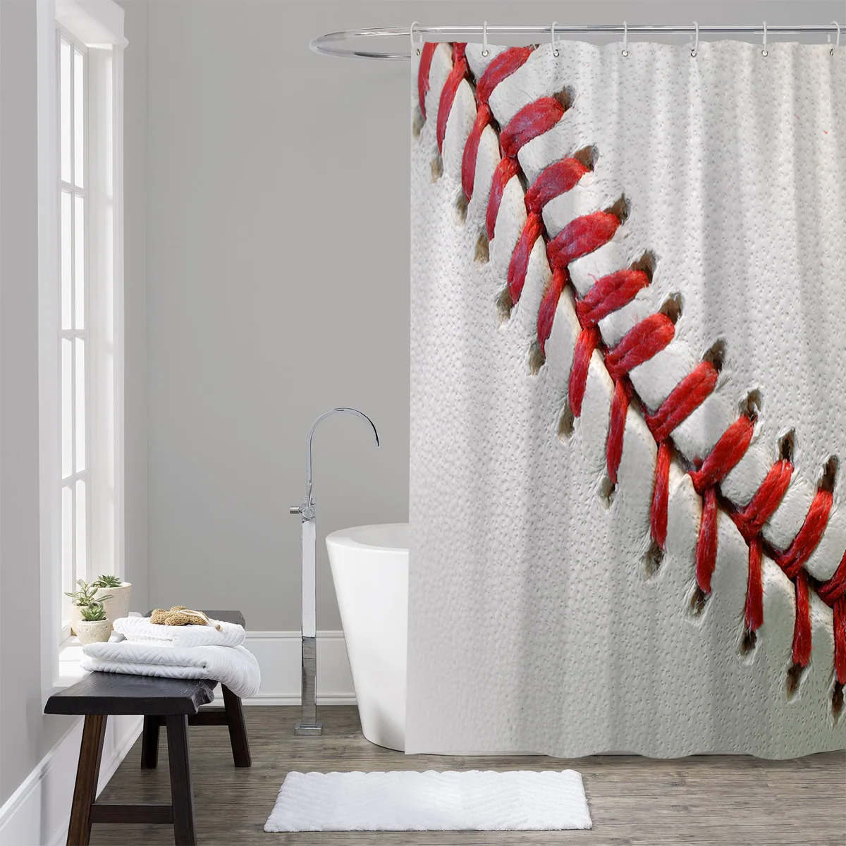 Спортивная бейсбольная текстура Красная белая душевая занавеска s для ванной