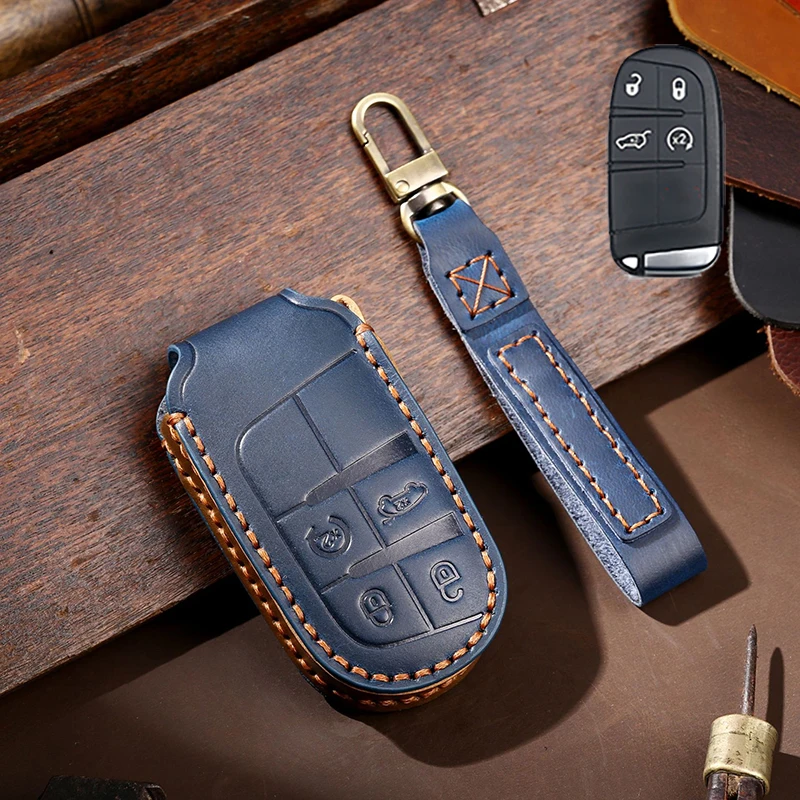  Genuine Leather 4 5 Buttons smart Key Fob case Cover for Jeep Cherokee Wrangler Compass Renegade Grand Patriot Grand Keychain