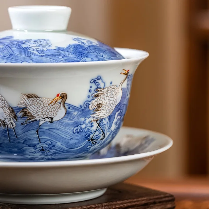 Цзиндэчжэнь антикварная грязь синий и белый морской журавль бытовой