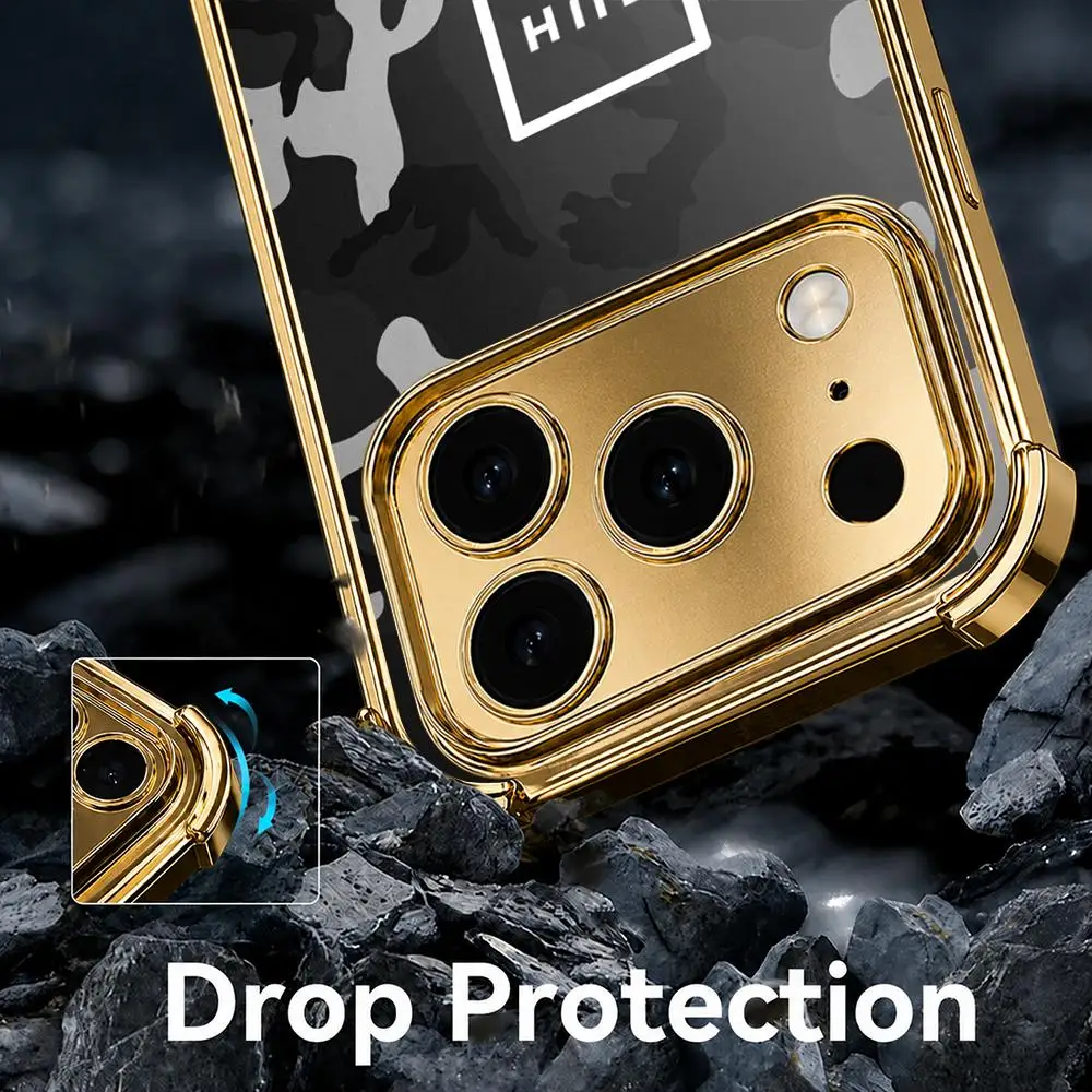 Фото Чехол для телефона Fashion Brand H-HUFs для iPhone 17 16 15 14 13 12 Pro Max Plus с гальванизированным металлическим каркасом и защитными уголками. №2